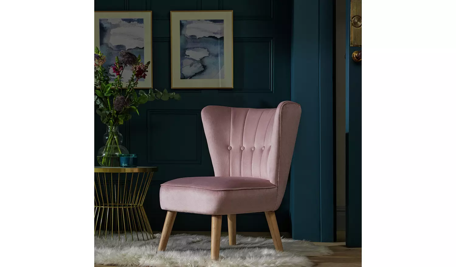 Habitat Alexis Velvet Cocktail Chair - Pink