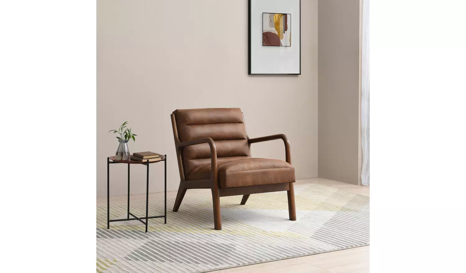 Kyoto Leah Faux Leather Ribbed Chair - Brown