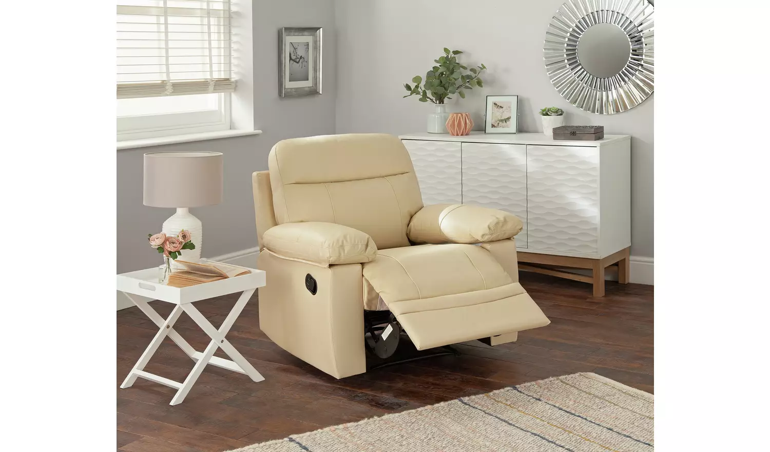 Argos Home Paolo Leather Mix Manual Recliner Chair - Grey