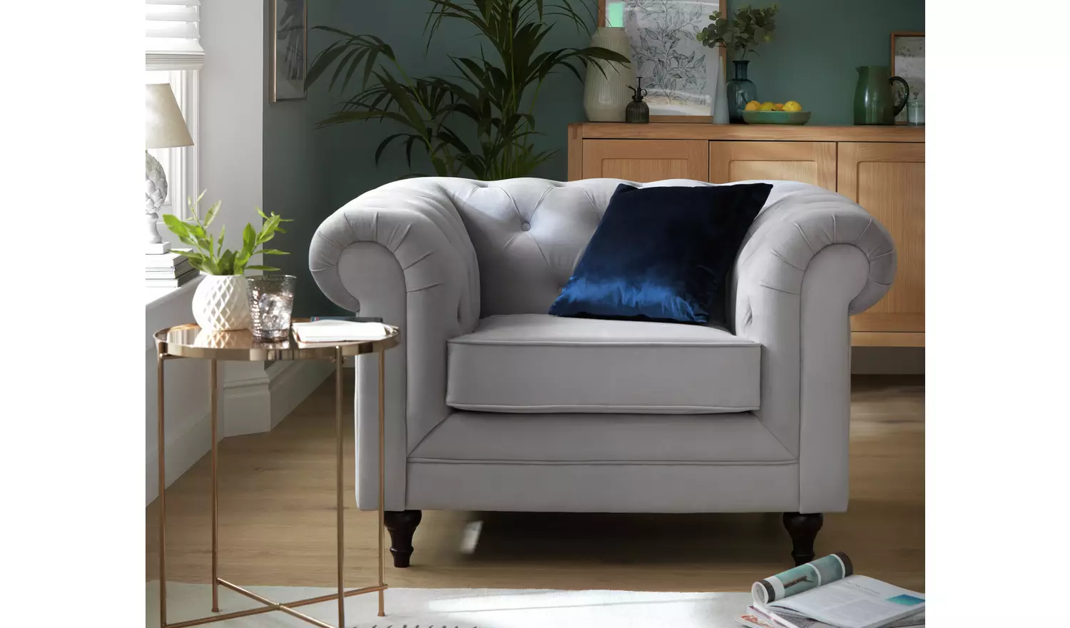 Habitat Chesterfield Velvet Armchair - Blue