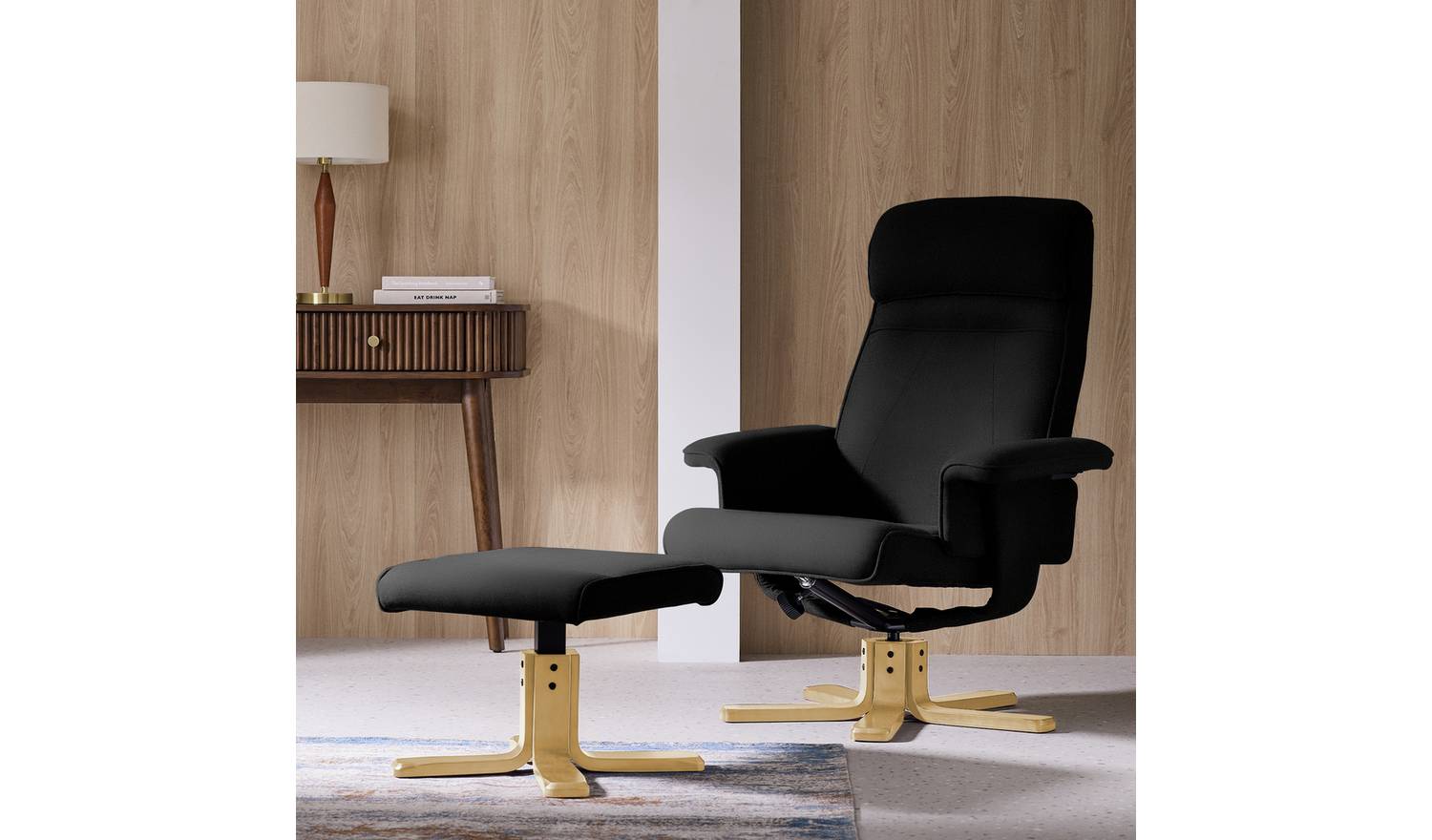 Argos Home Abel Faux Leather Swivel Chair & Footstool- Black