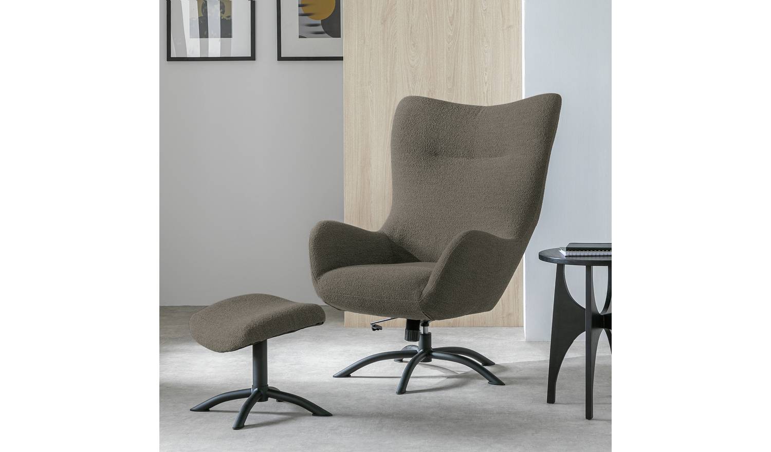 Habitat Alden Fabric Swivel Chair and Footstool - Grey