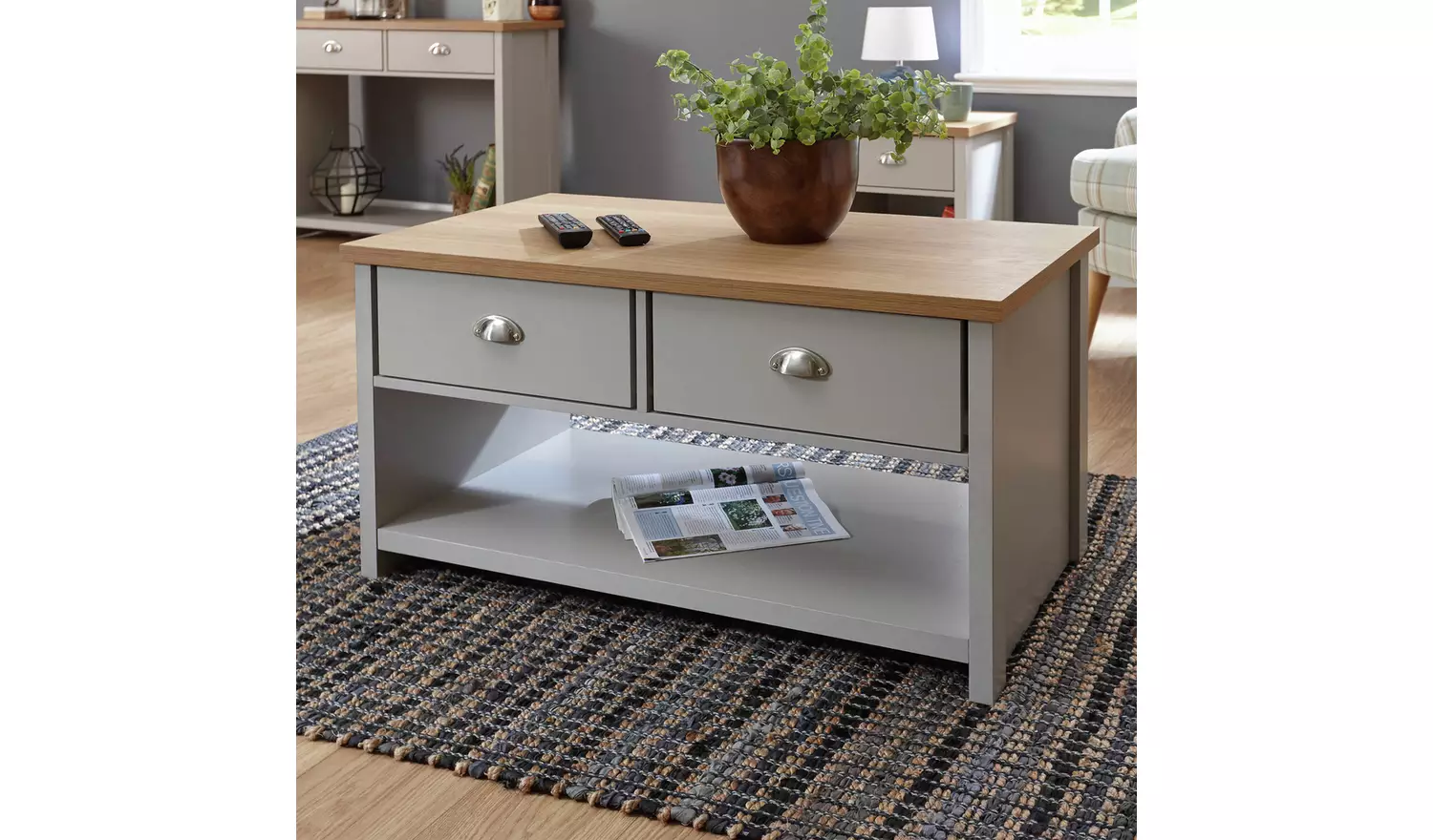 GFW Lancaster 2 Drawer Coffee Table - Grey