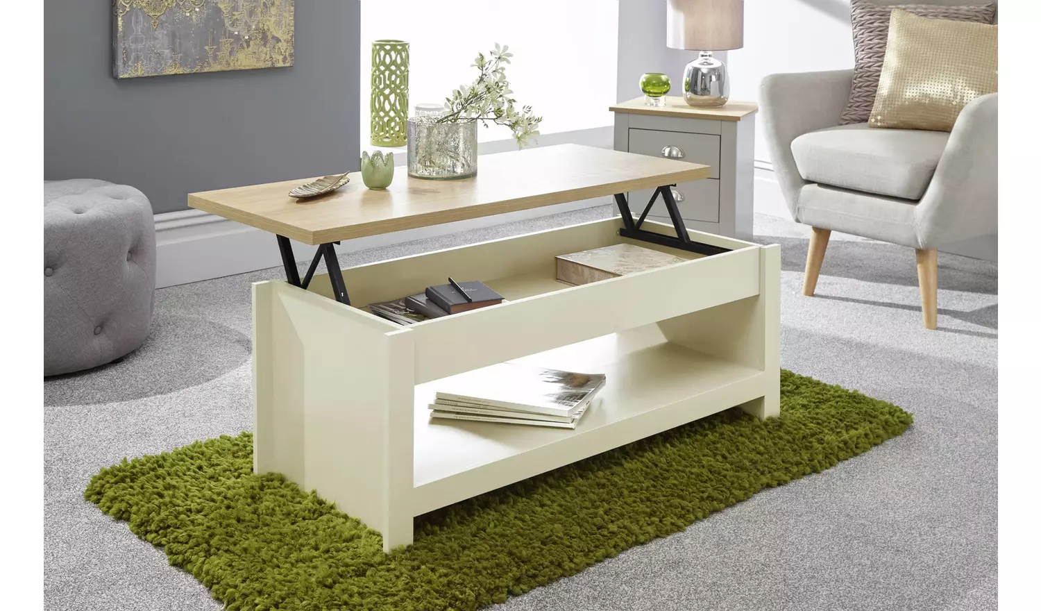 GFW Lancaster Lift Up Coffee Table - Cream