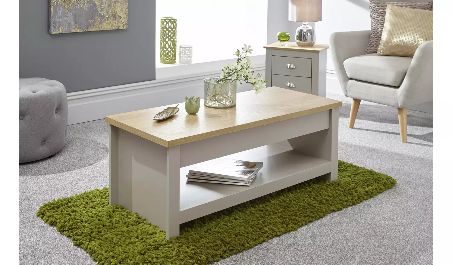 GFW Lancaster Lift Up Coffee Table - Grey