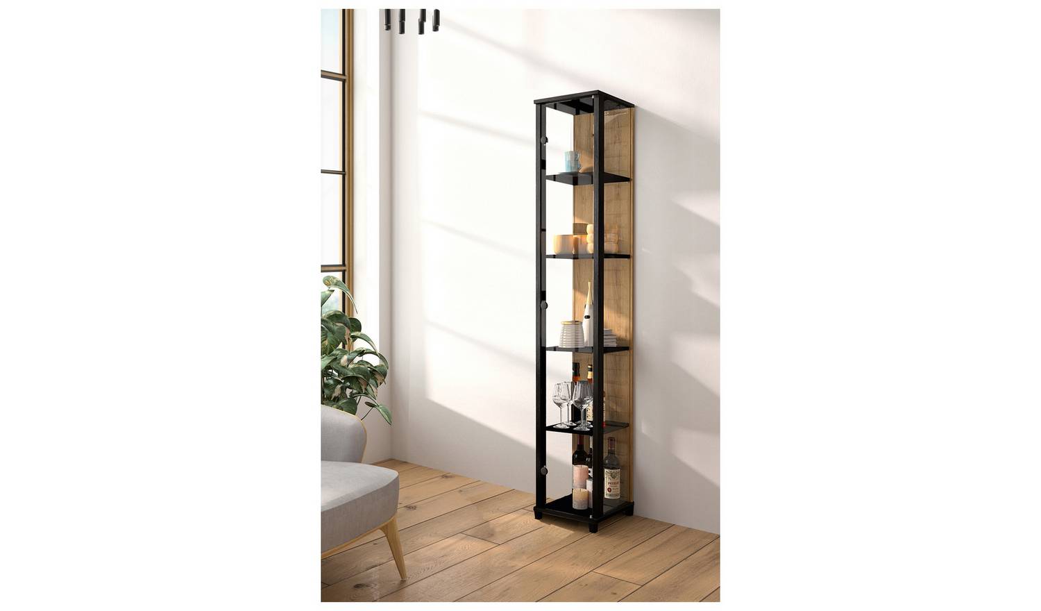 Argos Home Optima 1 Door Narrow Glass Display Cabinet - Oak