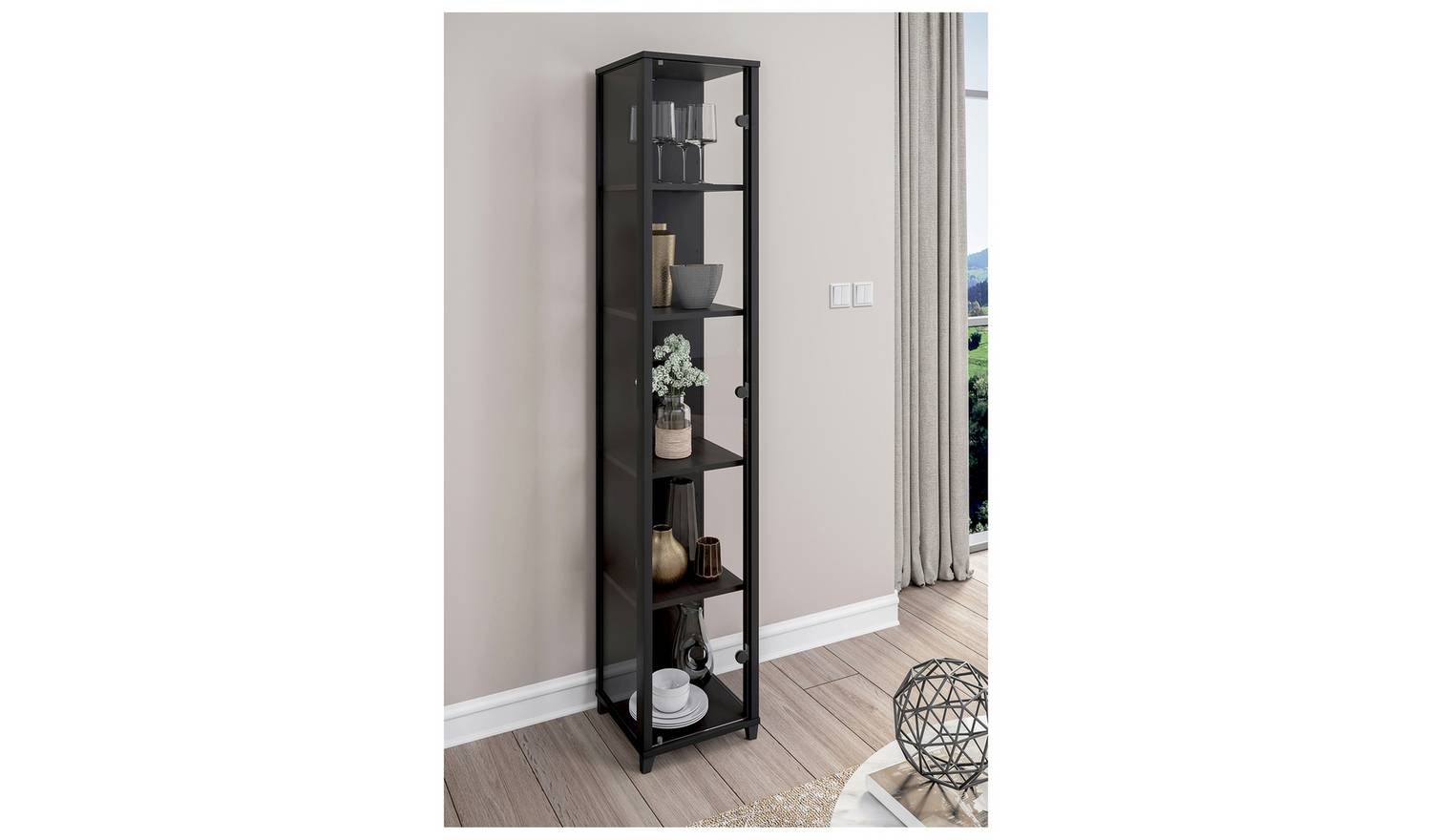 Argos Home Optima 1 Door Narrow Glass Display Cabinet- Black