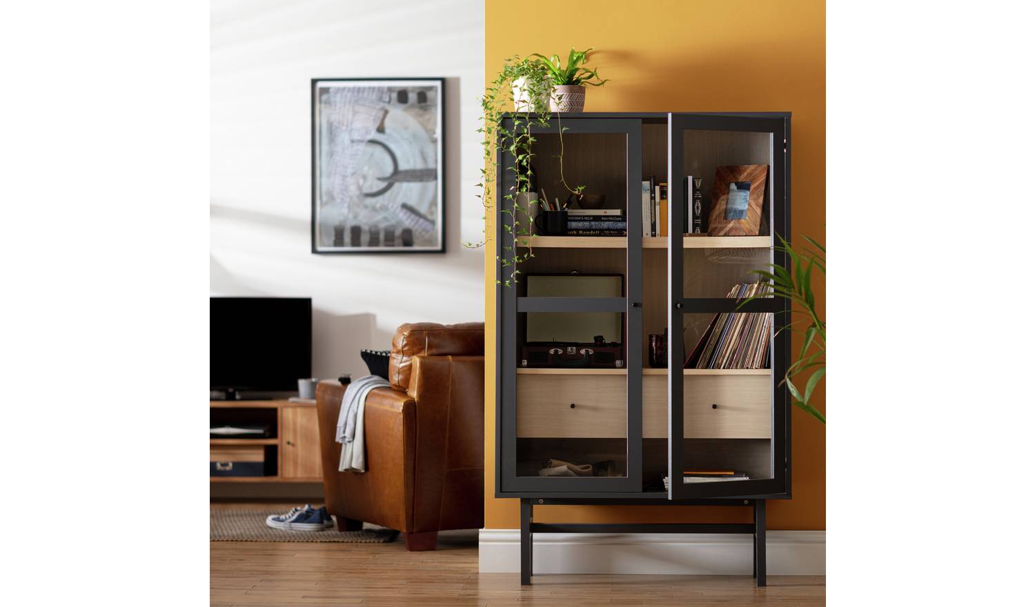 Habitat Jadon 2 Door Glass Display Cabinet - Dark Grey