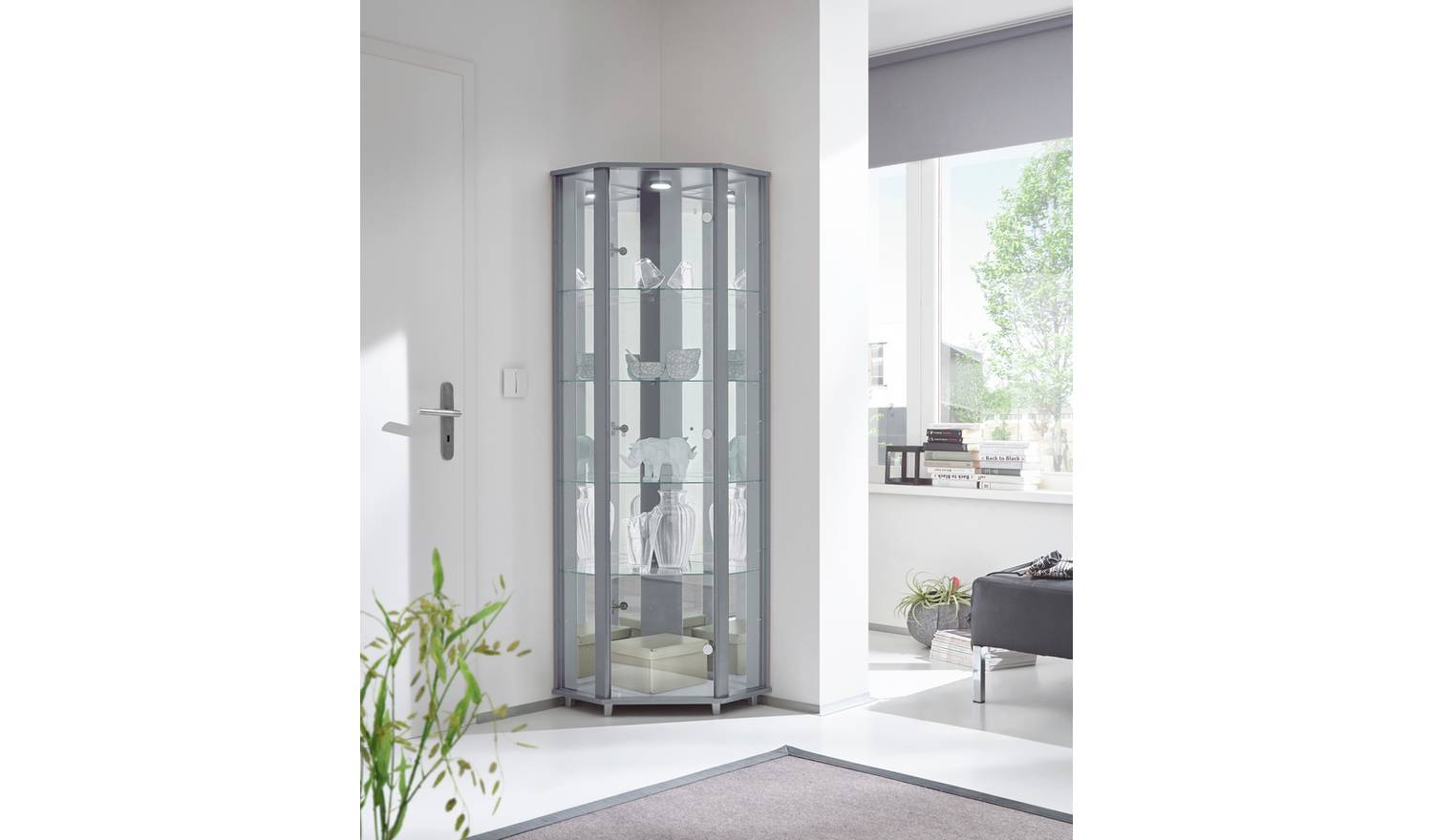 Argos Home 1 Glass Dr Corner Display Cabinet - Silver Effect