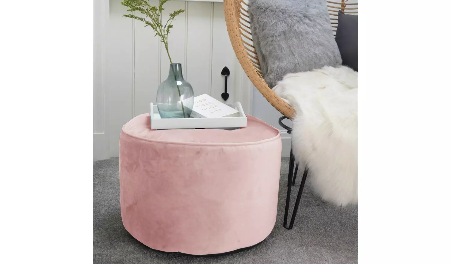 rucomfy Velvet Pouffe - Pink