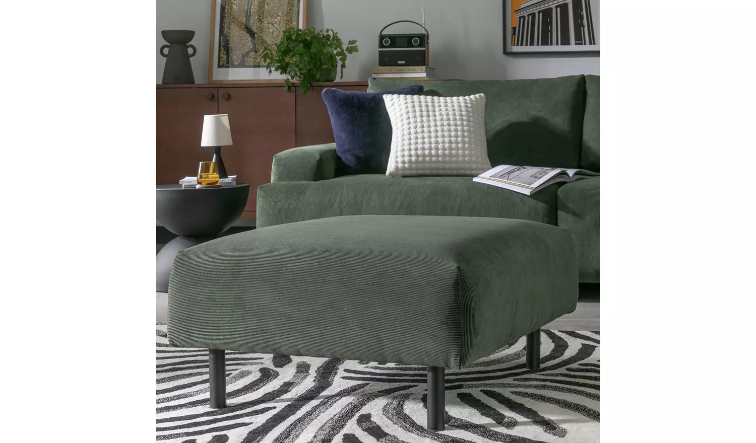 Habitat Julien Fabric Footstool - Dark Green