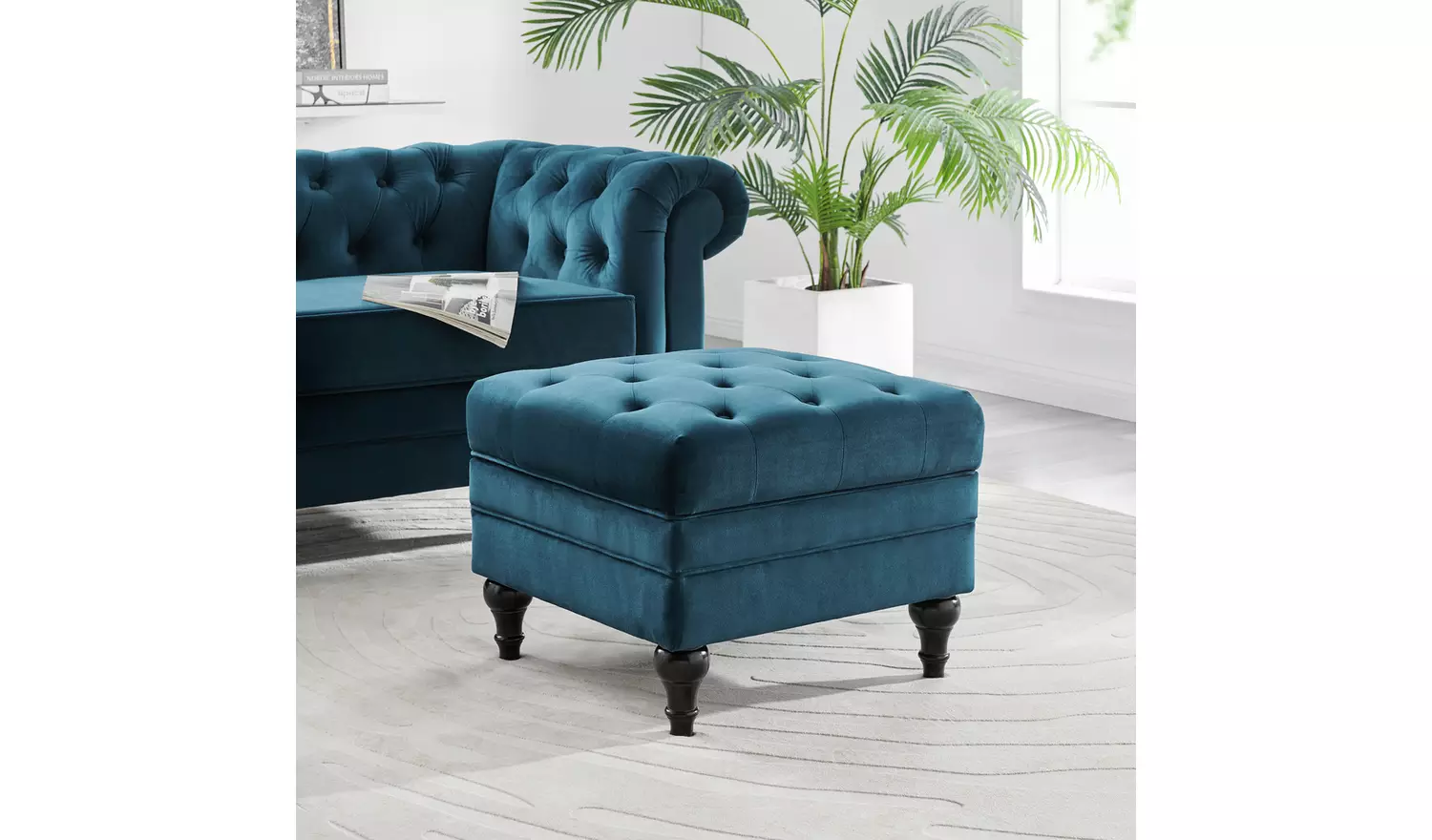 Habitat Chesterfield Velvet Storage Footstool - Light Grey