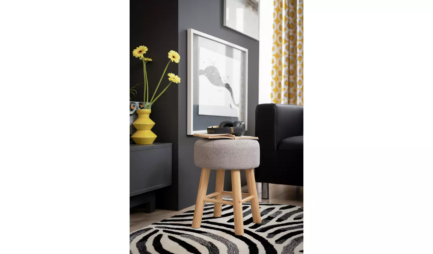 Habitat Sophie Small Fabric Stool - Light Grey