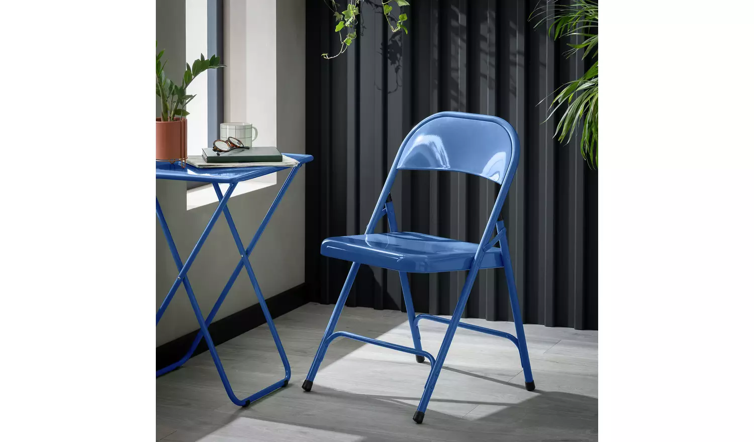 Habitat Airo Metal Folding Side Table - Blue