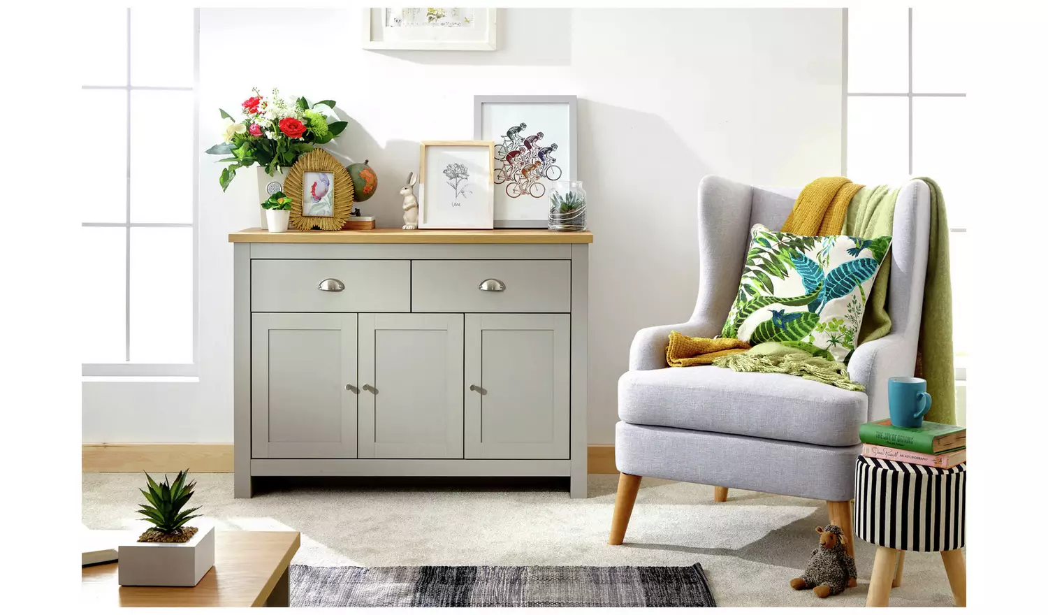 GFW Lancaster 3 Door 2 Drawer Sideboard - Grey