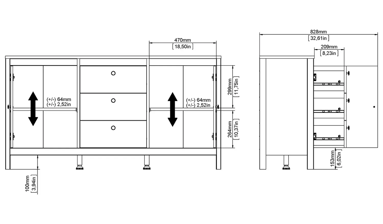 Tvilum Madrid 2 Door 3 Drawer Sideboard - White