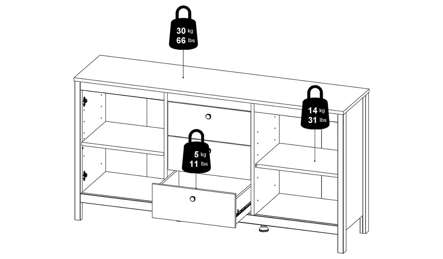 Tvilum Madrid 2 Door 3 Drawer Sideboard - White