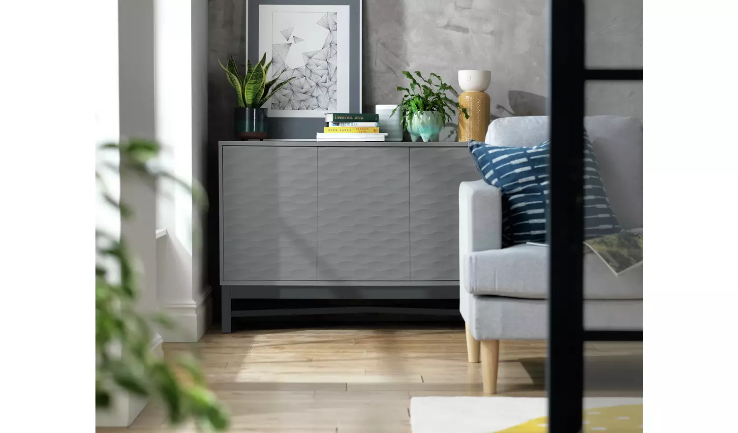 Habitat Zander Textured Large Sideboard - Grey