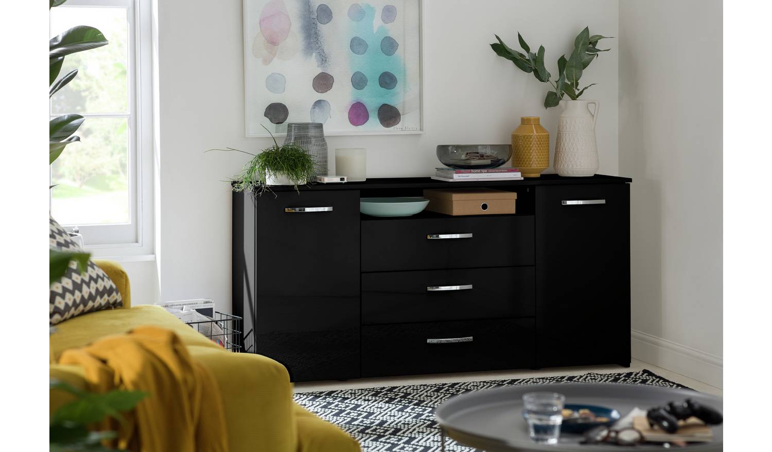 Argos Home Hayward 2 Door 3 Drawer Sideboard - Black Gloss