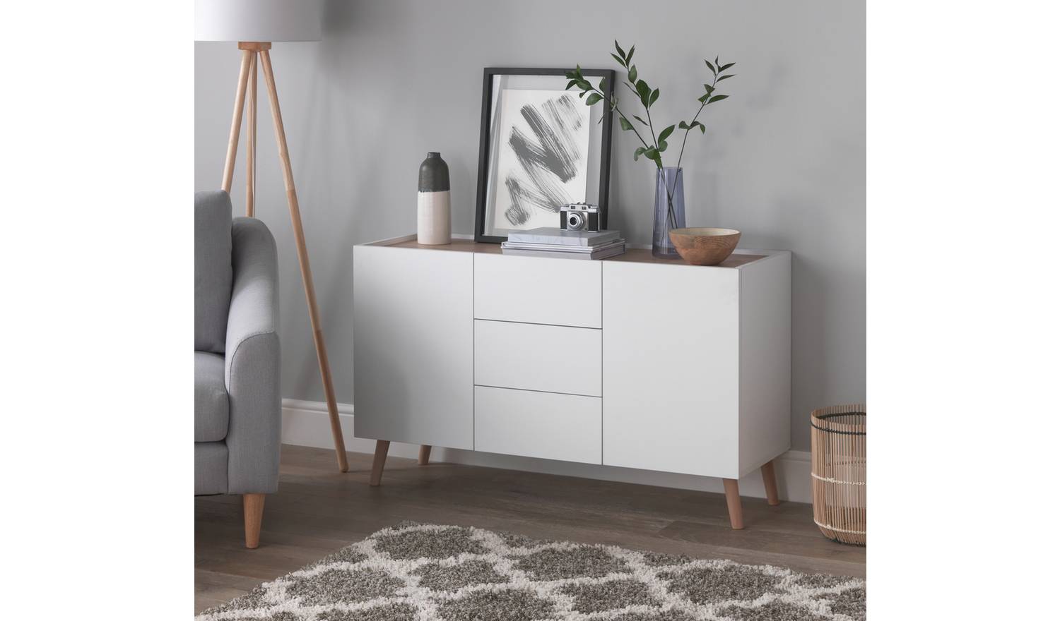 Habitat Skandi 2 Door 3 Drawer Sideboard - White Two Tone