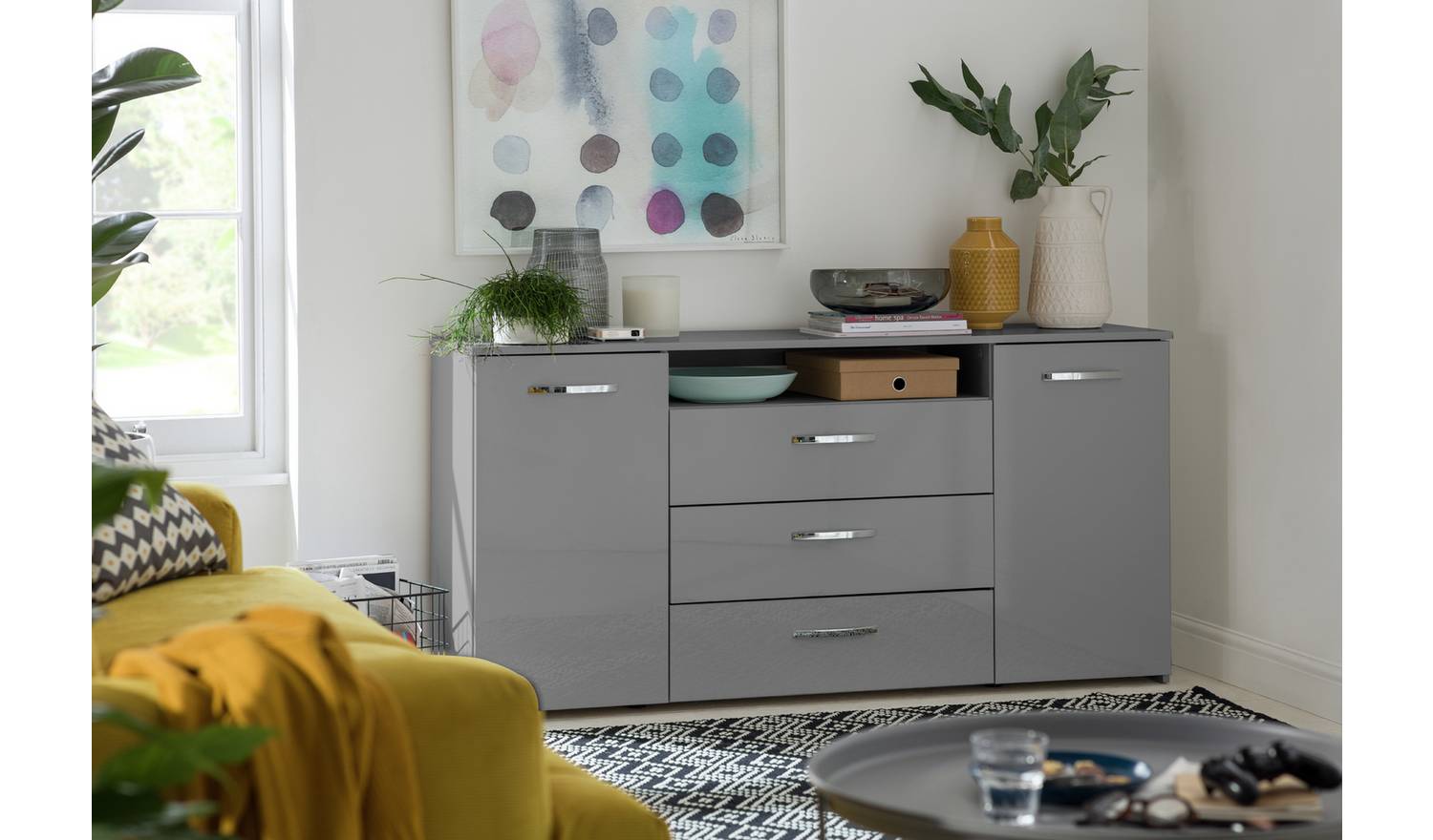 Argos Home Hayward 2 Dr 3 Drawer Large Sideboard -Grey Gloss