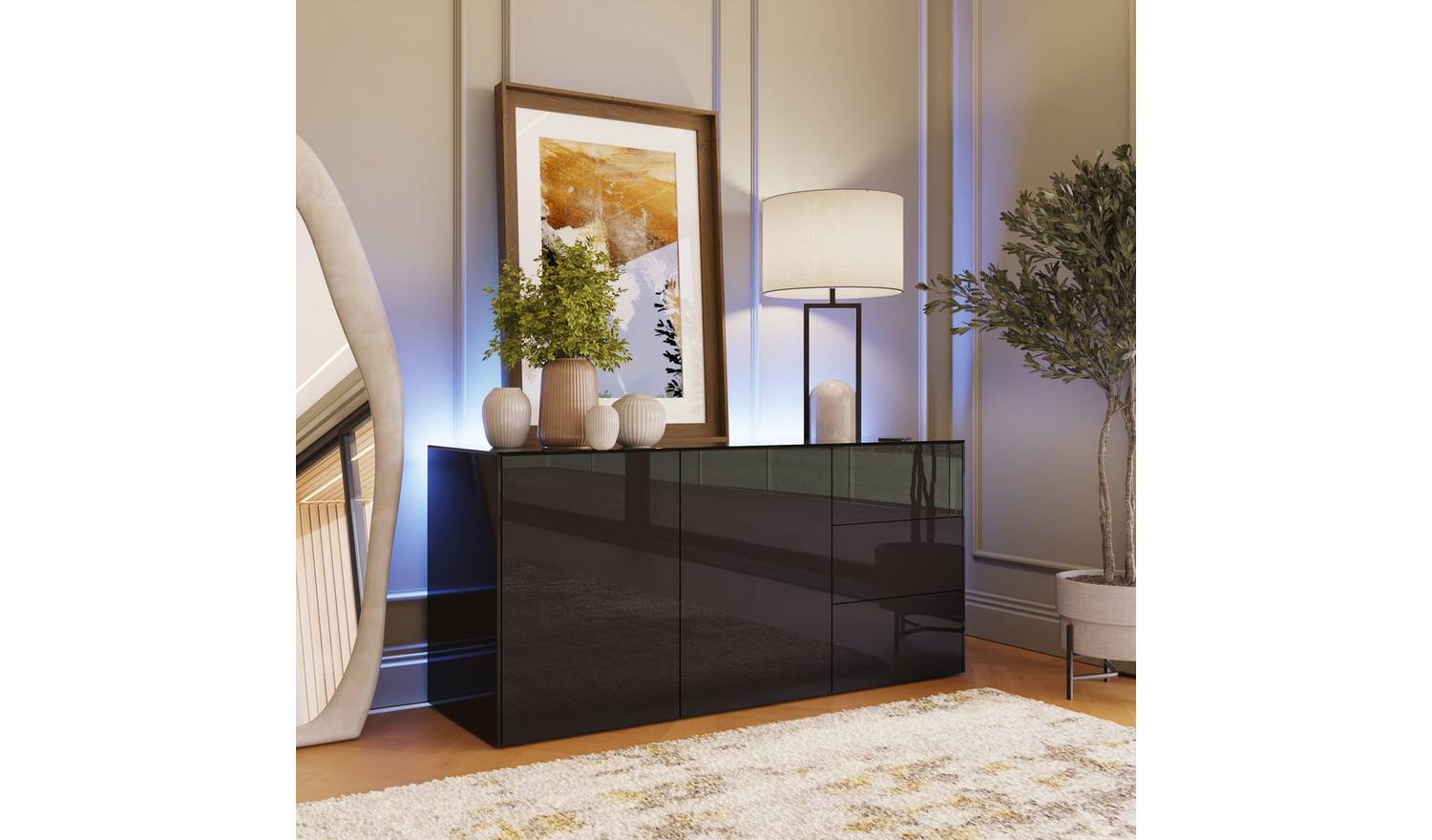 Frank Olsen Intel Smart 2 Door 3 Drawer Sideboard - Black