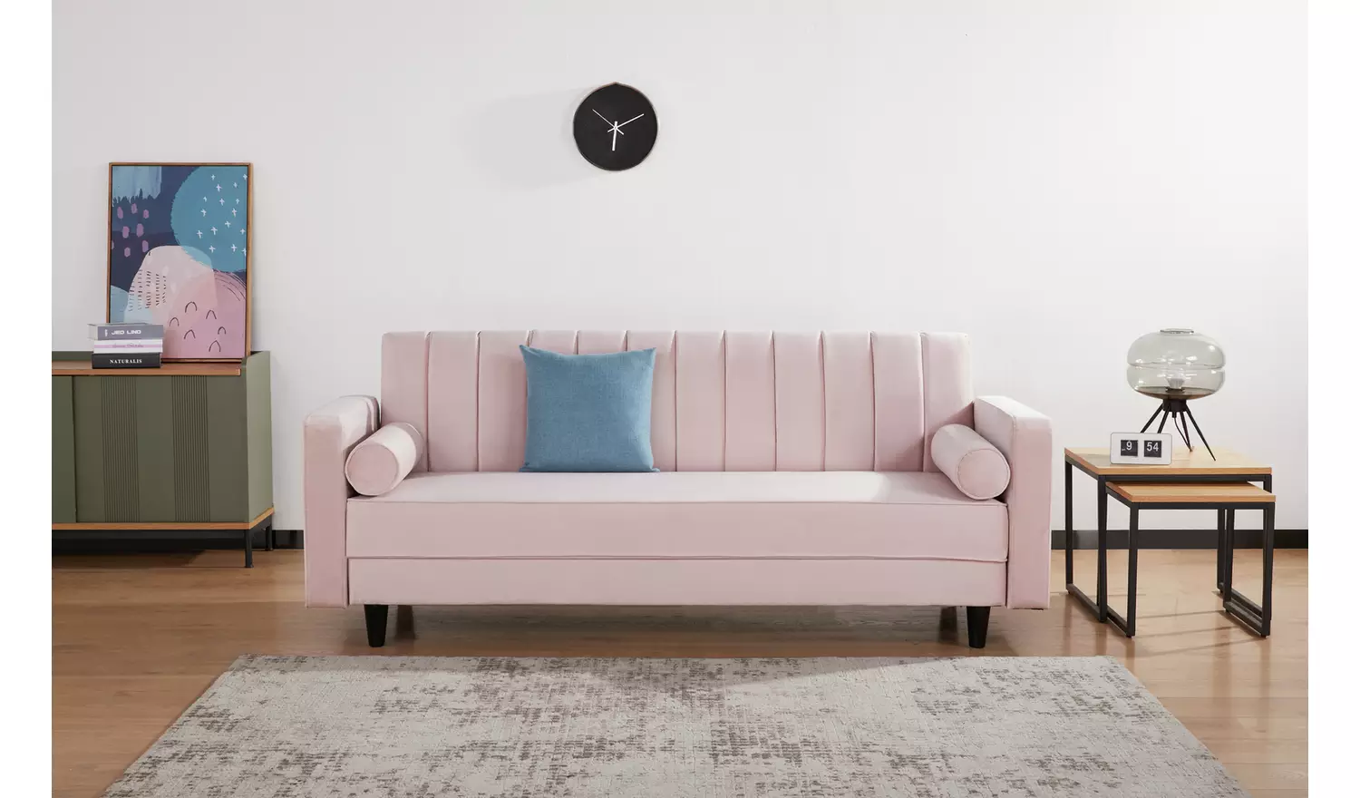 Habitat Preston Velvet 3 Seater Clic Clac Sofa Bed - Navy