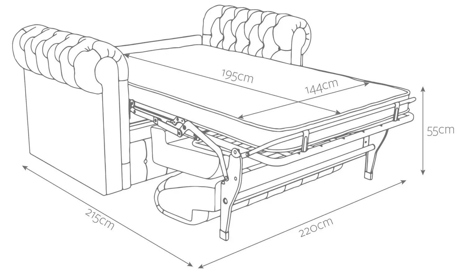 Jay-Be Chesterfield Fabric 3 Seater Sofa Bed - Pewter