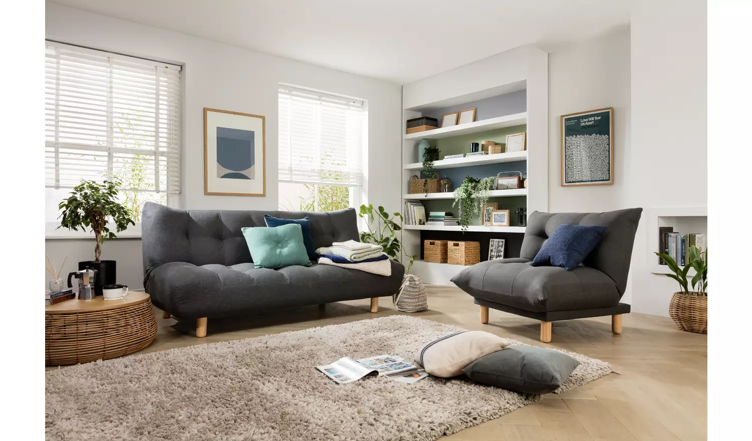 Habitat Kota 3 Seater Fabric Clic Clac Sofa Bed - Charcoal