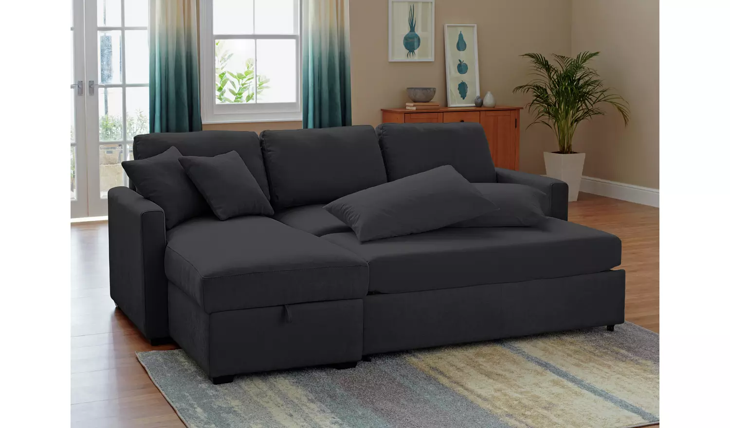 Habitat Reagan LH Storage Corner Chaise Sofa Bed - Charcoal