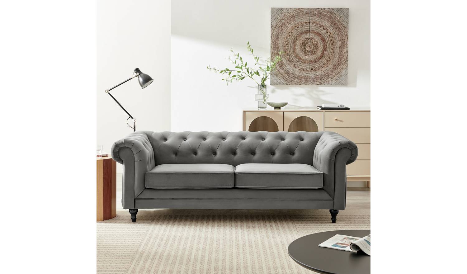 Habitat Chesterfield 2 Seater Velvet Sofa Bed - Charcoal