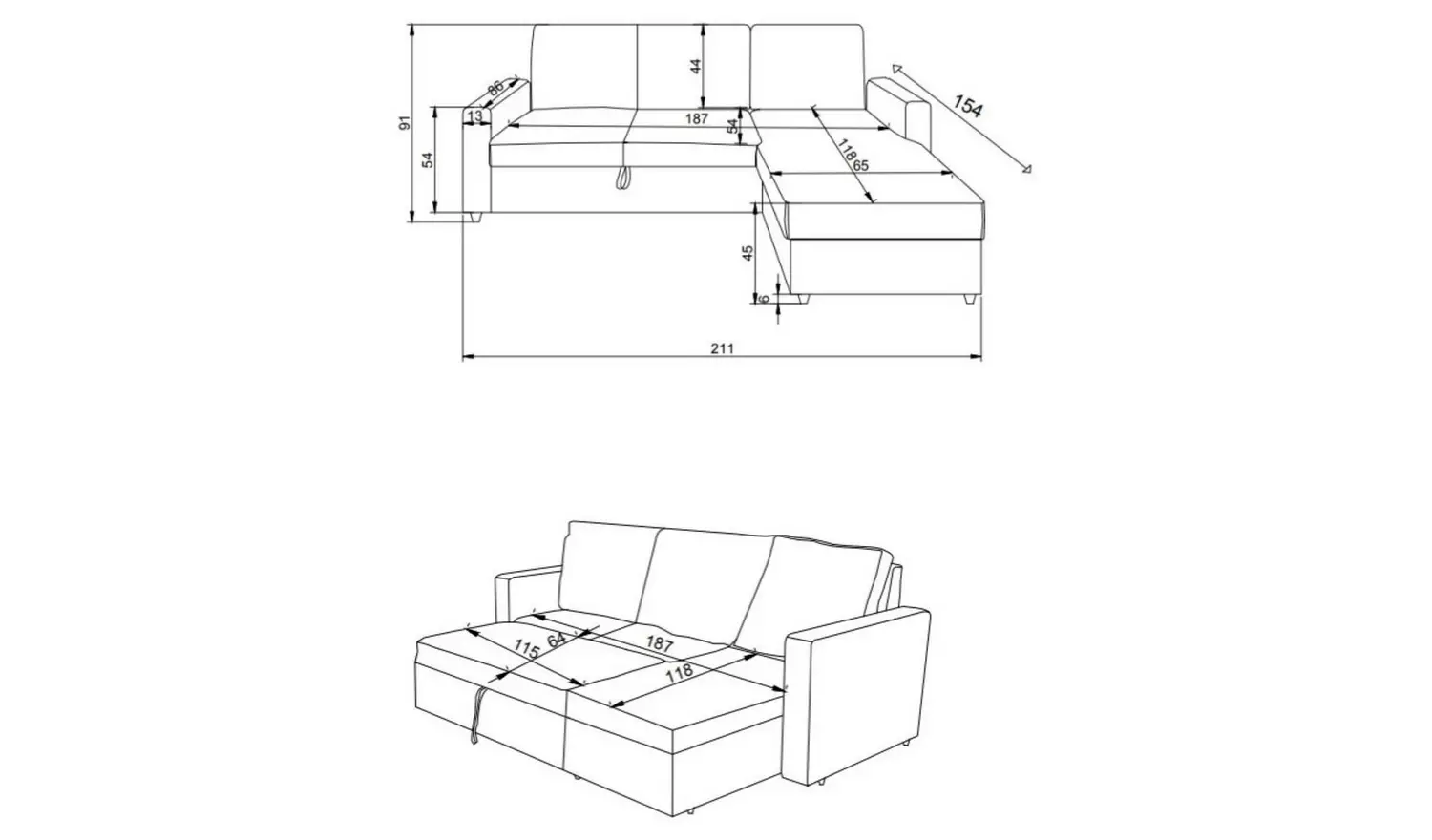Kyoto Noah Fabric Reversible Corner Sofa Bed - Grey