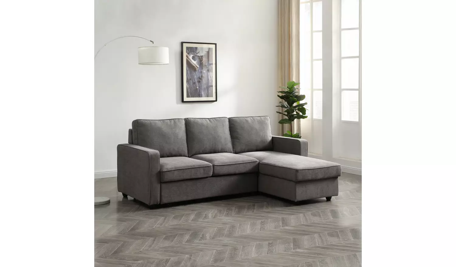 Kyoto Noah Fabric Reversible Corner Sofa Bed - Grey