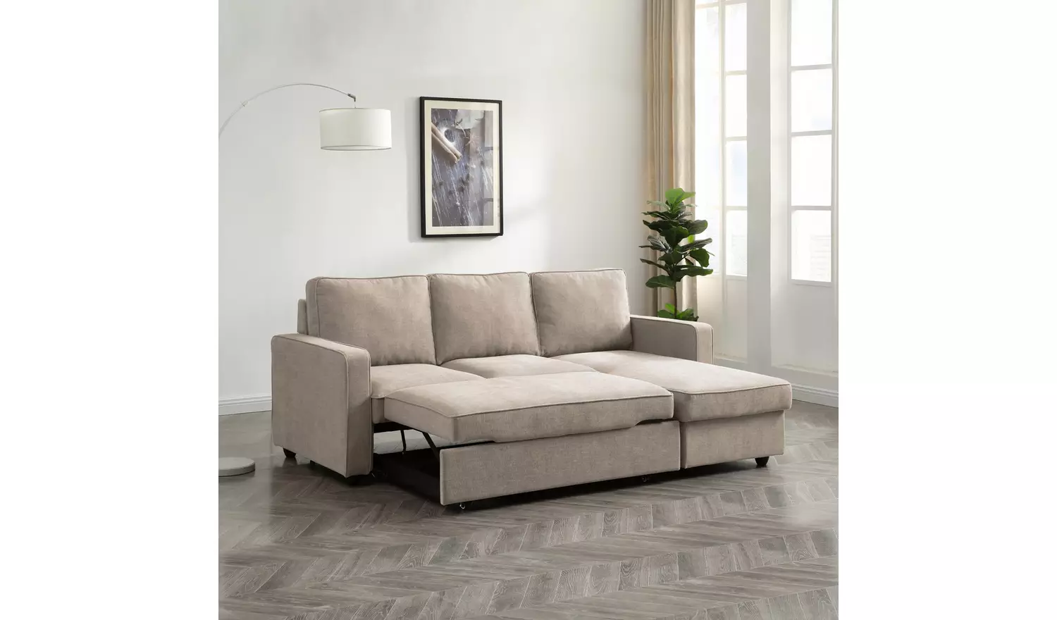 Kyoto Noah Fabric Reversible Corner Sofa Bed - Natural