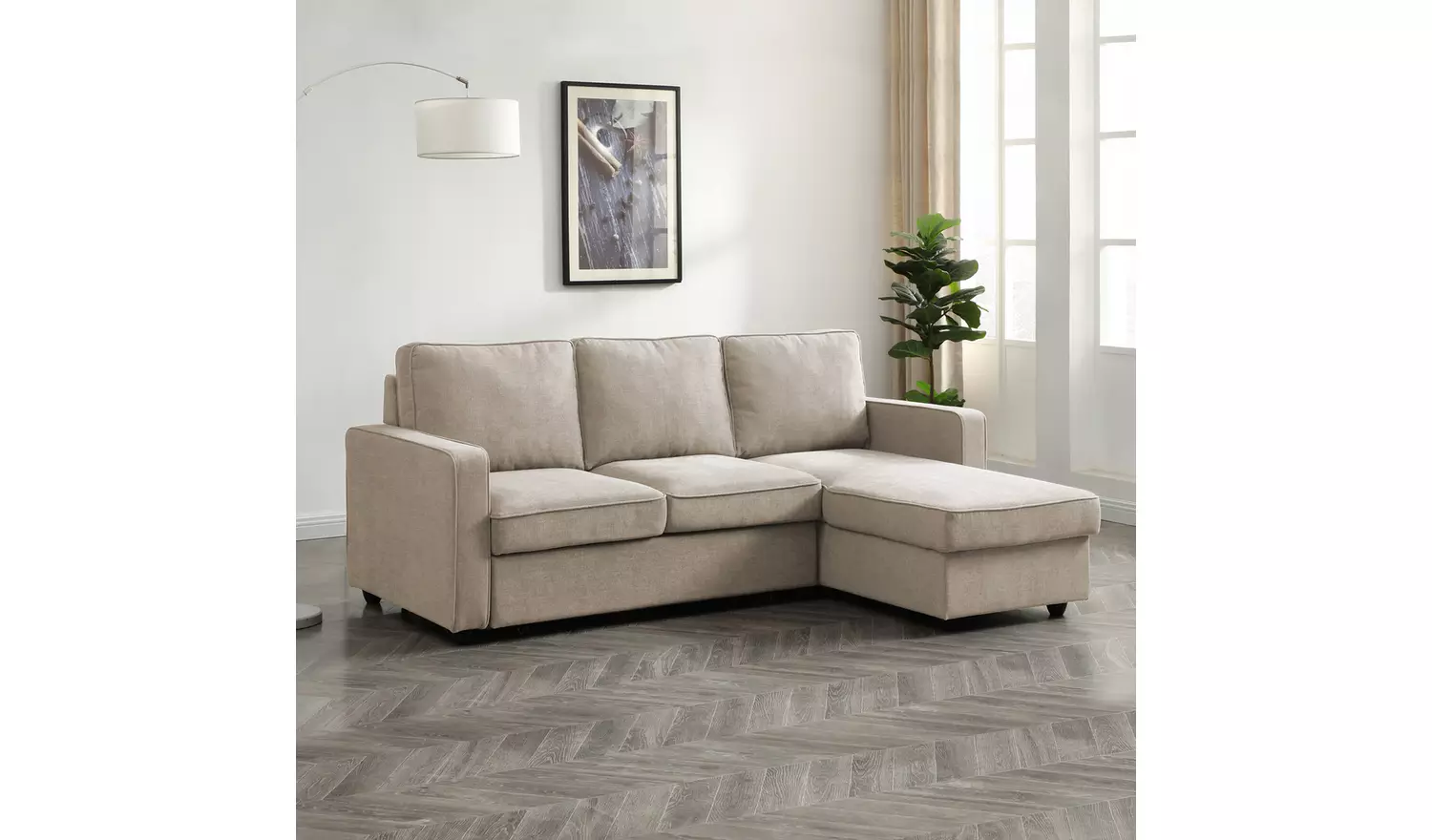 Kyoto Noah Fabric Reversible Corner Sofa Bed - Natural