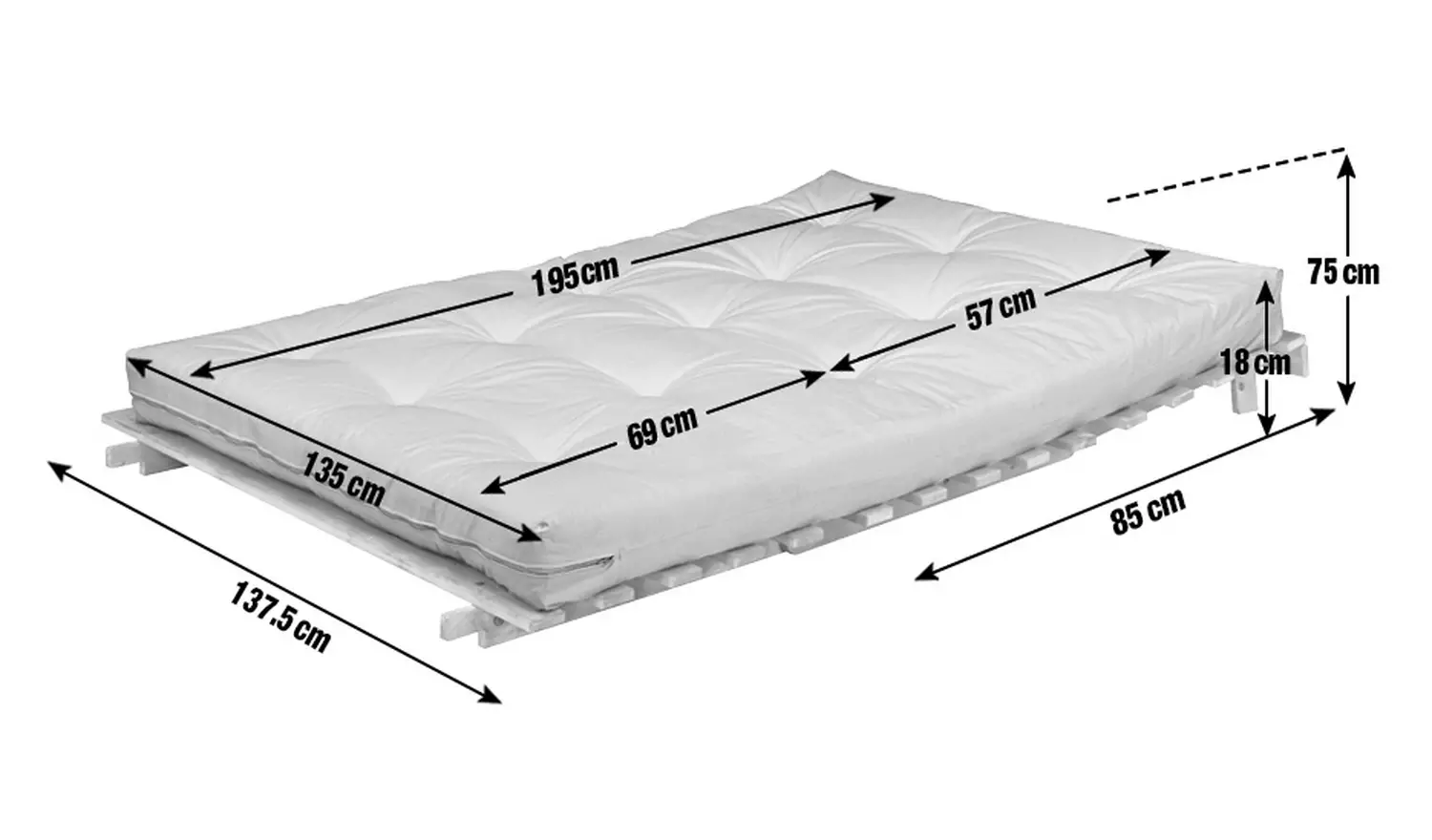 Kyoto Tosa 2 Seater Futon Sofa Bed - Grey