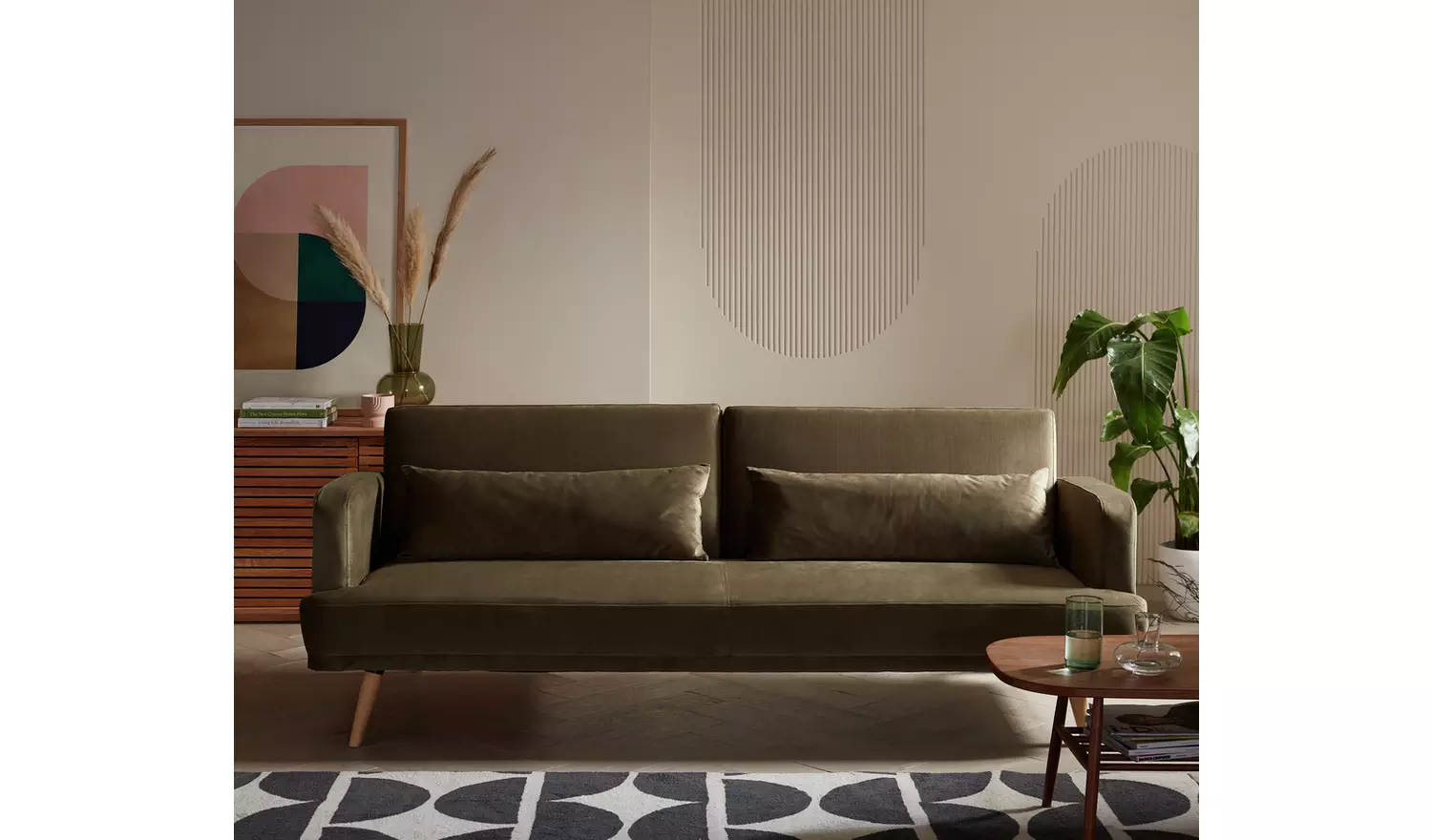 Habitat Andy Velvet 3 Seater Clic Clac Sofa Bed - Sage