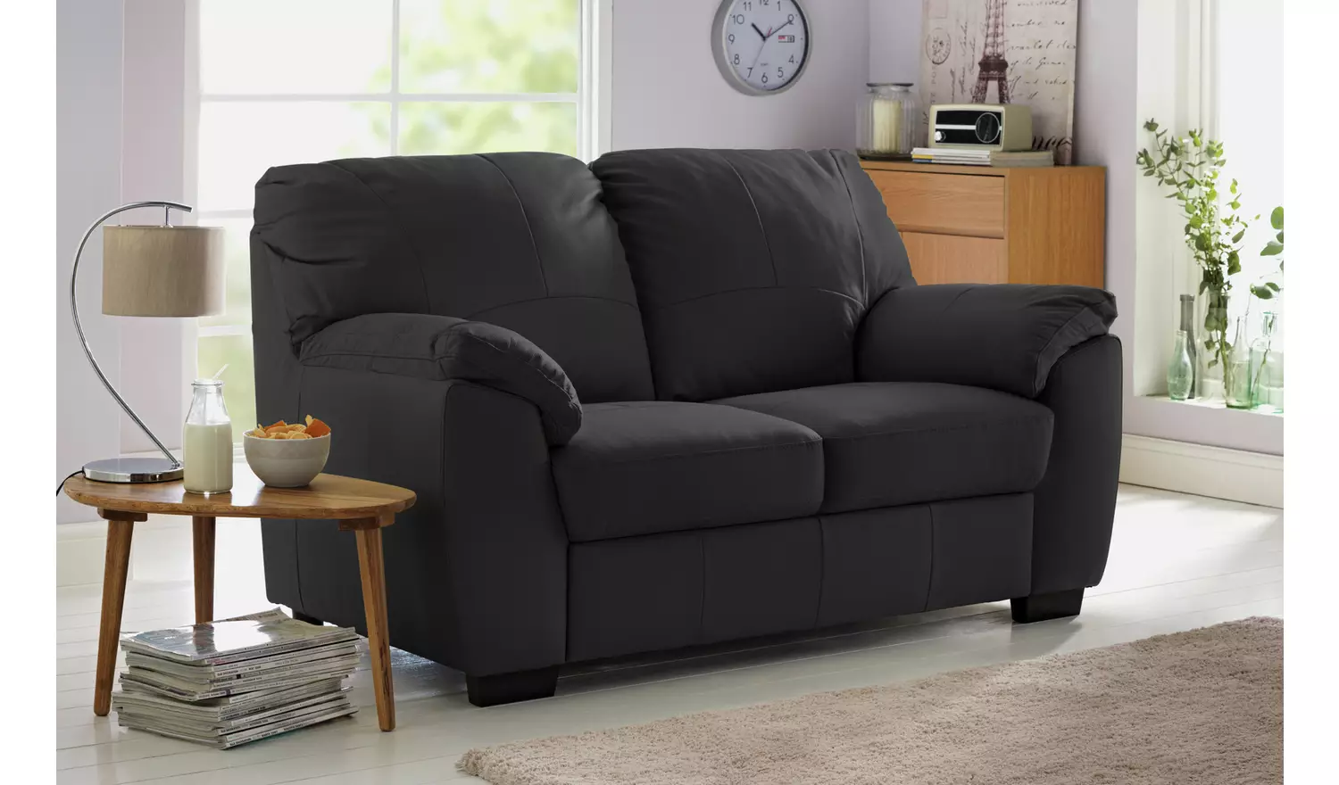 Argos Home Milano Pair of Leather 2 Seater Sofa - Black