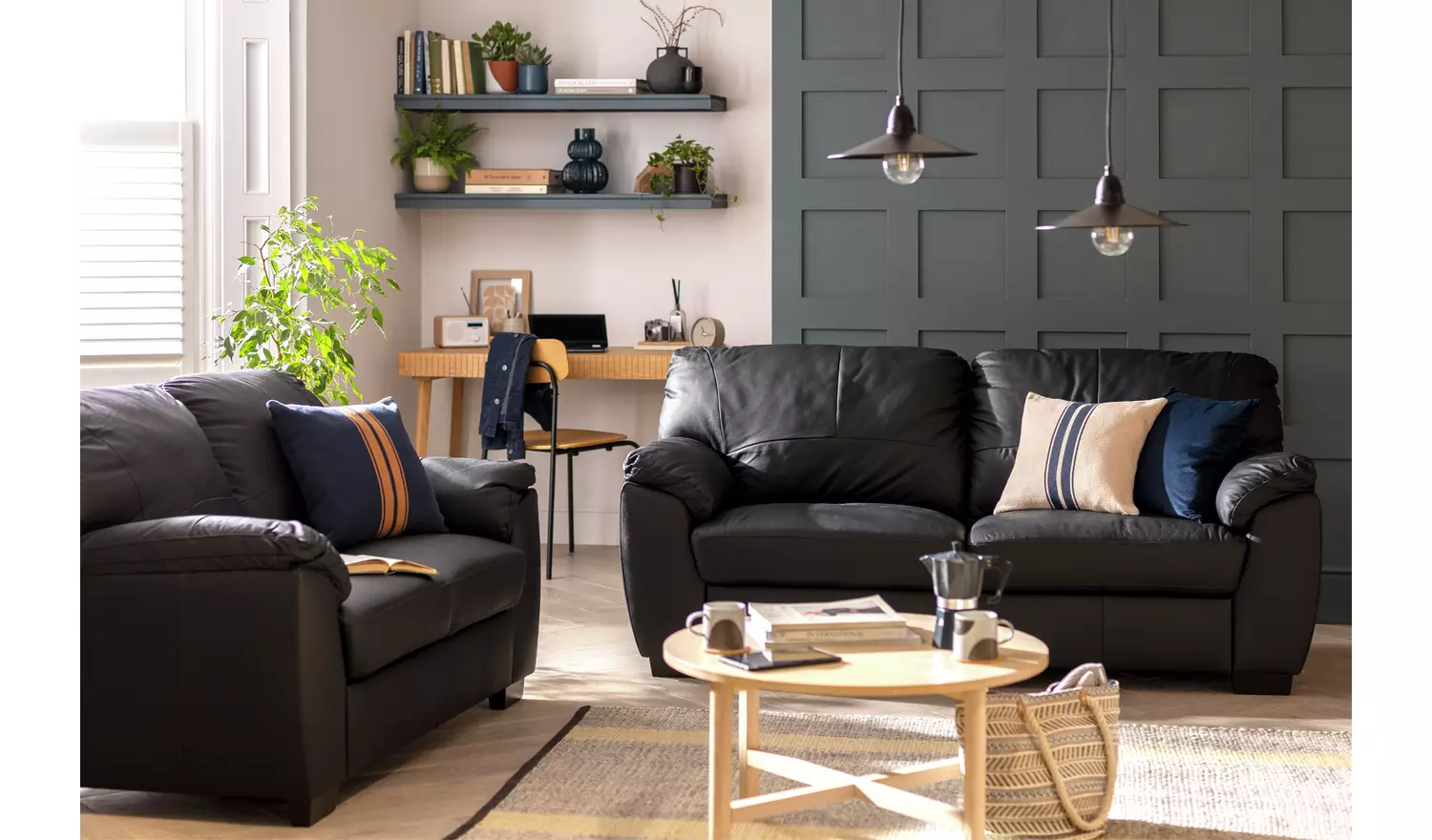 Argos Home Milano Leather 2 Seater and 3 Seater Sofa - Black