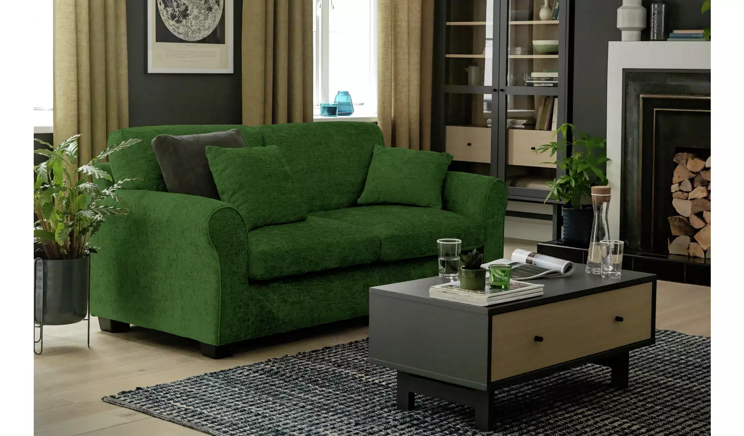 Argos Home Taylor Fabric Chair & 3 Seater Sofa - Green