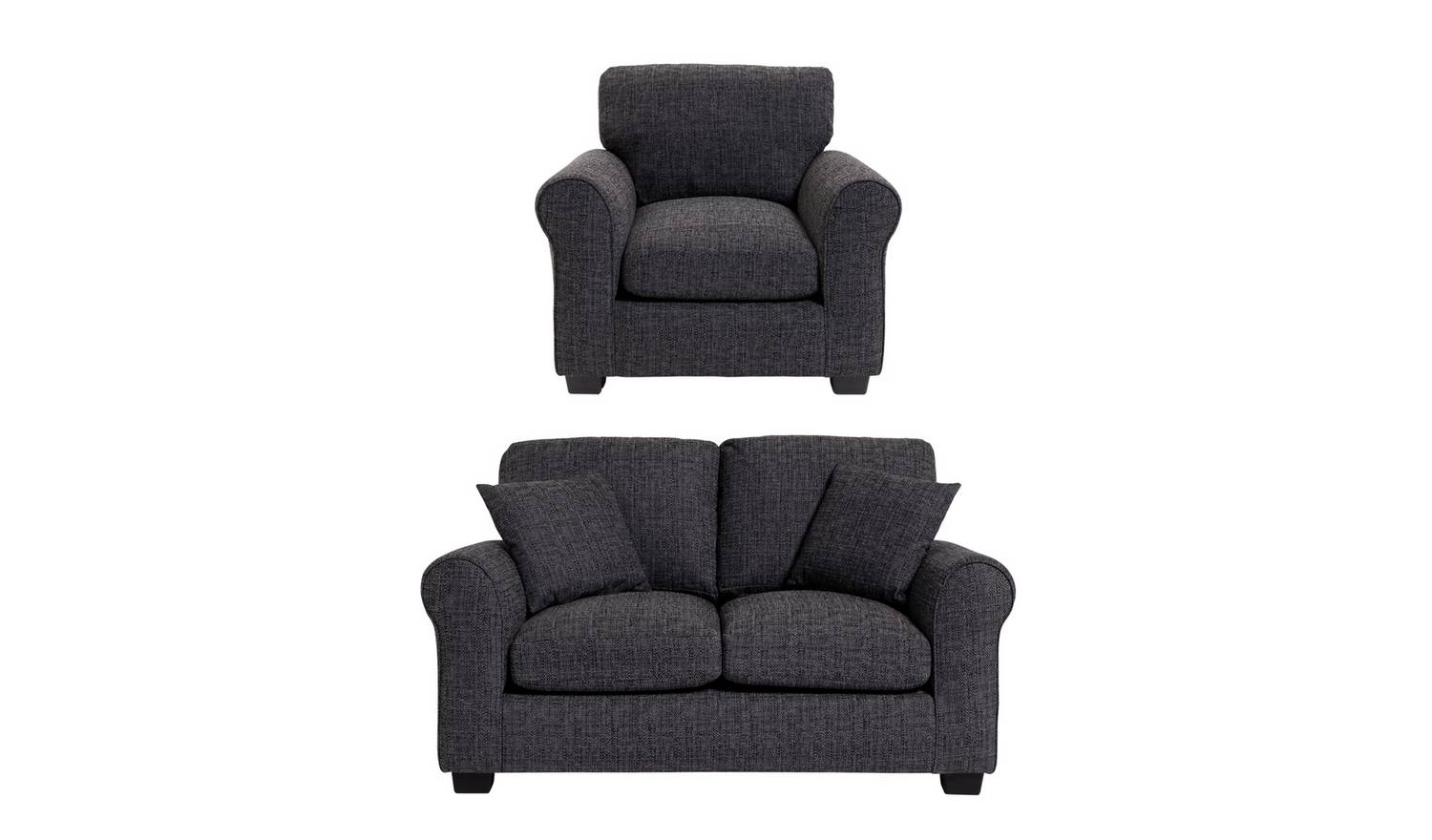 Argos Home Lisbon Fabric Chair & 2 Seater Sofa - Charcoal