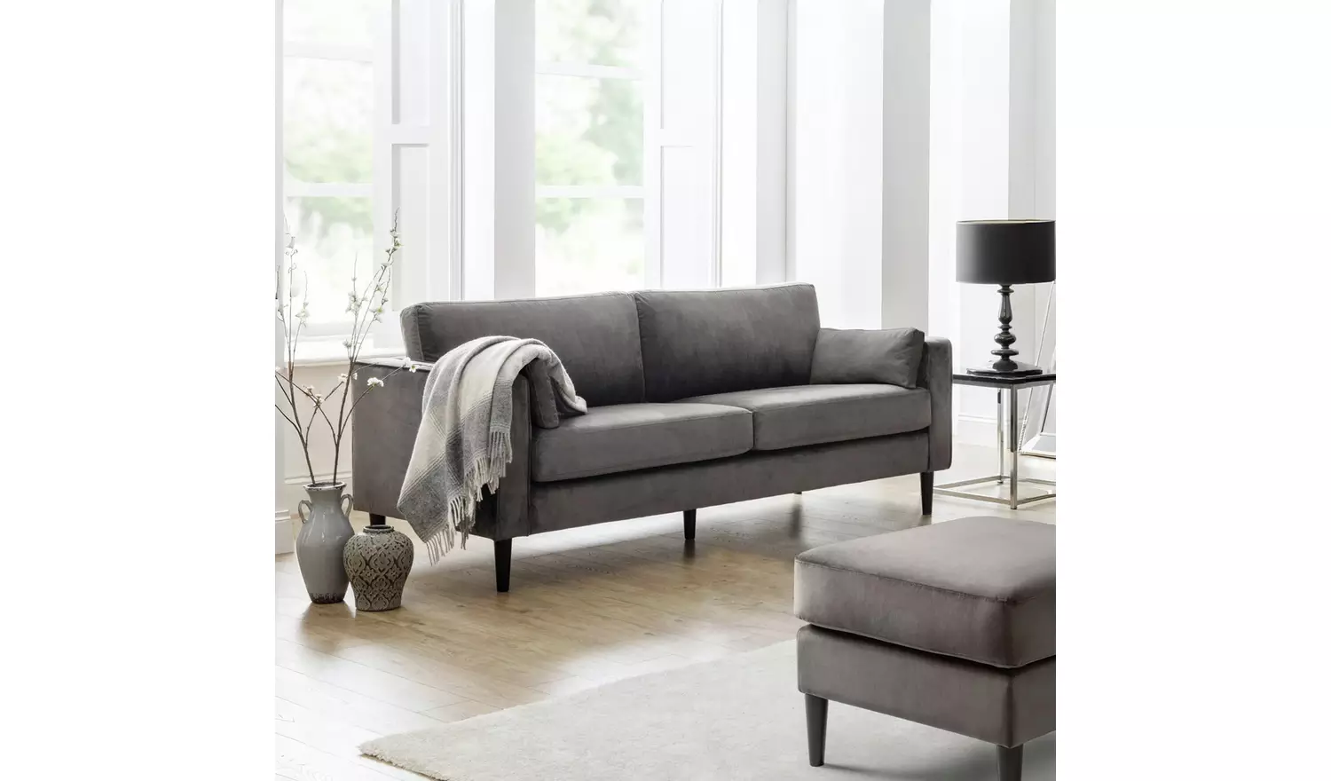 Julian Bowen Hayward Velvet 3 Seater Sofa - Grey
