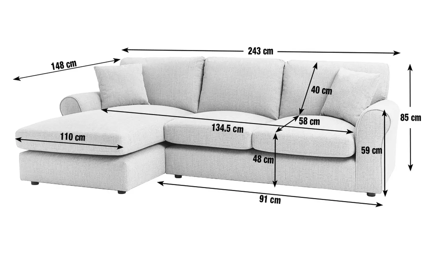 Argos Home Lisbon Fabric Left Hand Corner Sofa- Charcoal