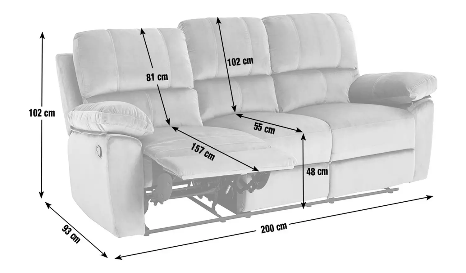 Toby Velvet 3 Seater Recliner Sofa in a Box- Navy