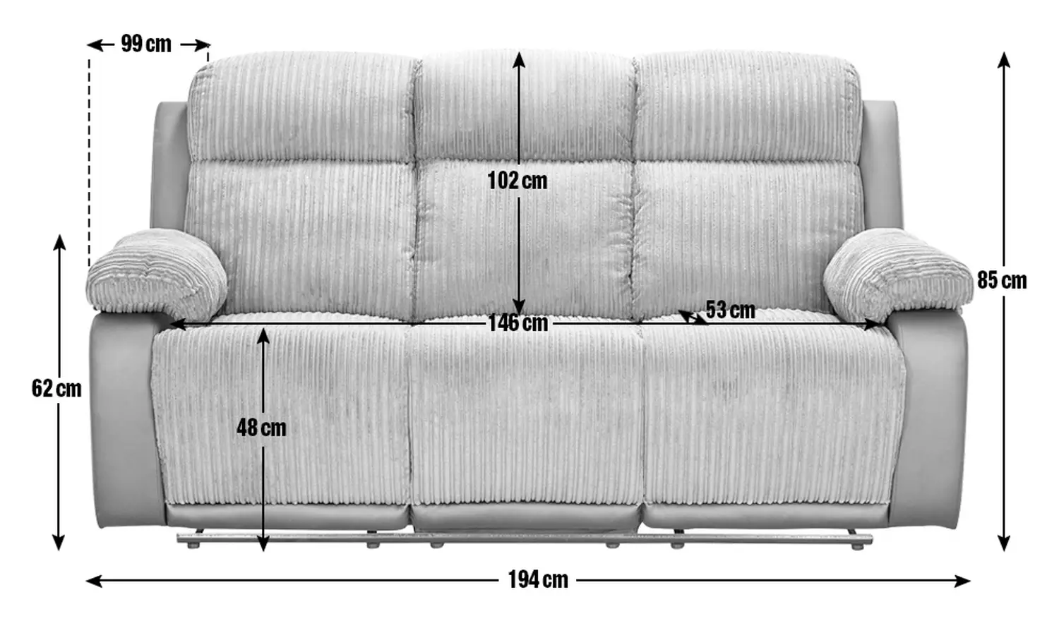 Argos Home Bradley Fabric 3 Seater Recliner Sofa - Charcoal