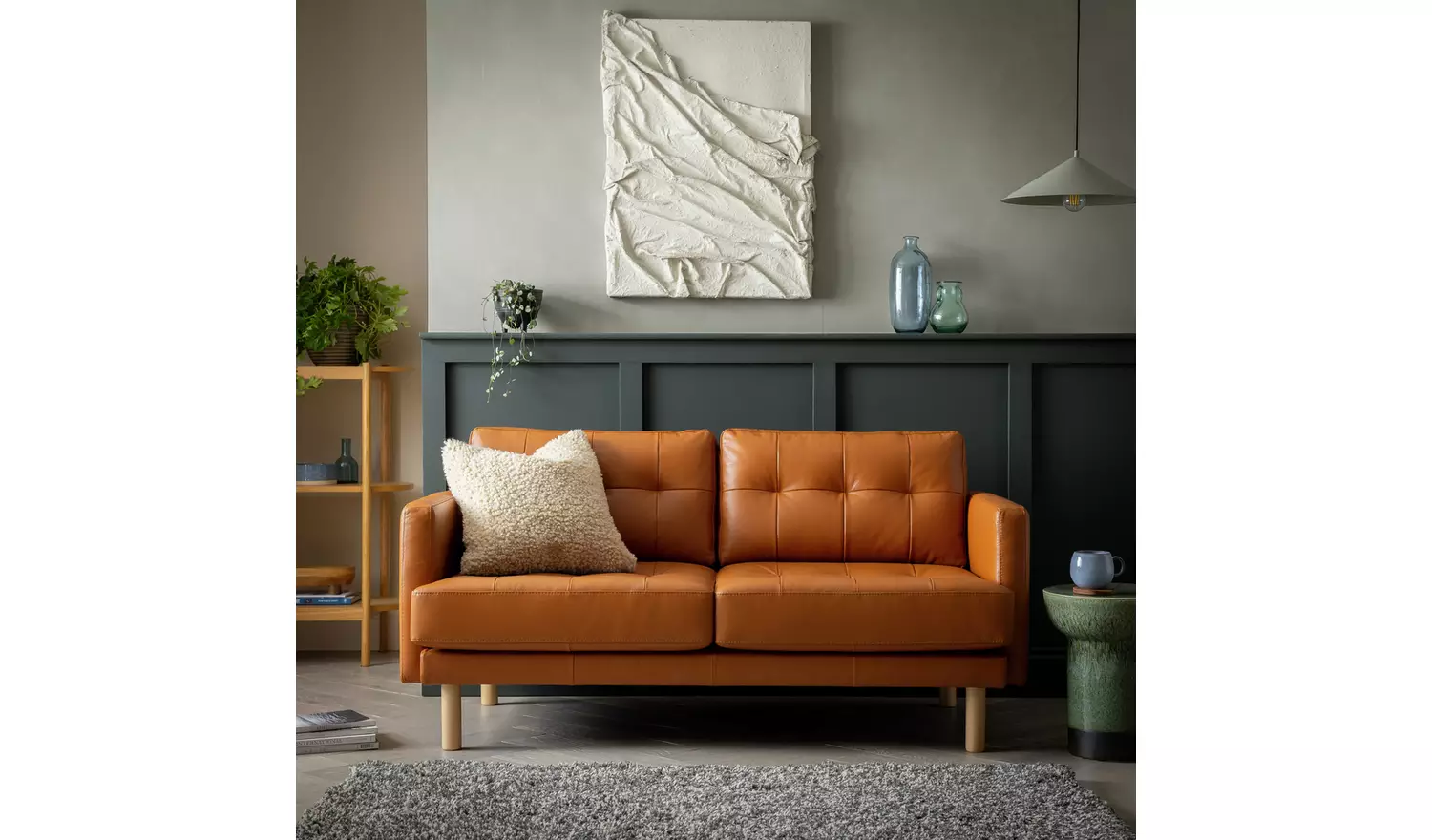 Habitat Newell Leather 2 Seater Sofa - Tan