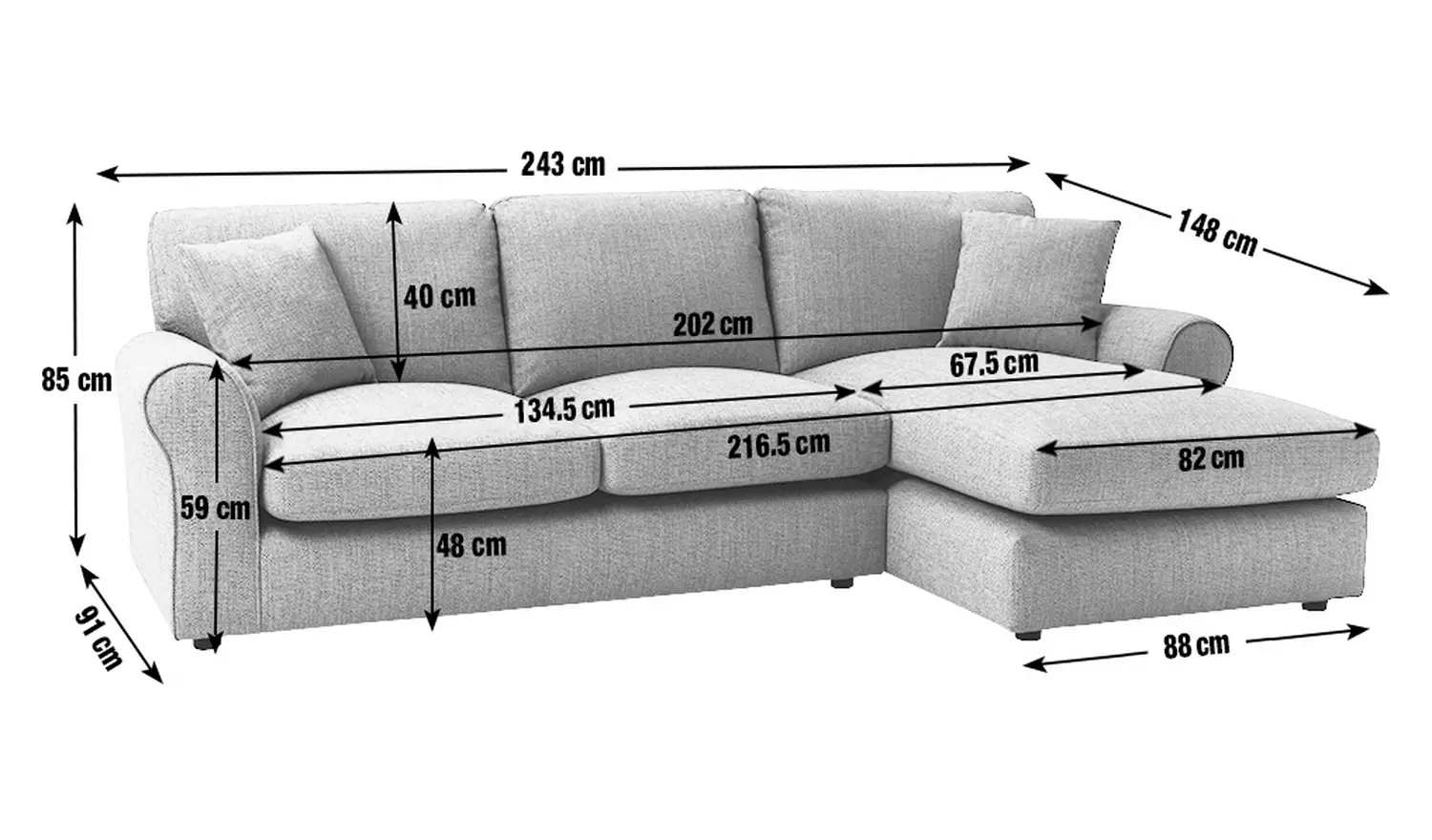 Argos Home Lisbon Fabric Right Hand Corner Sofa - Charcoal