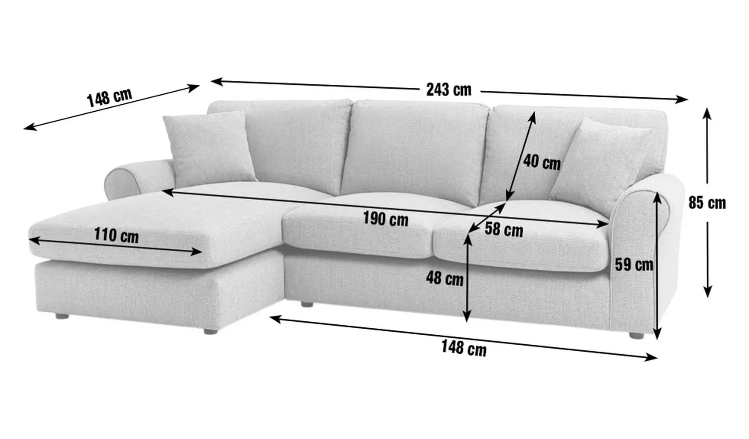 Argos Home Lisbon Fabric Left Corner Chaise Sofa - Grey