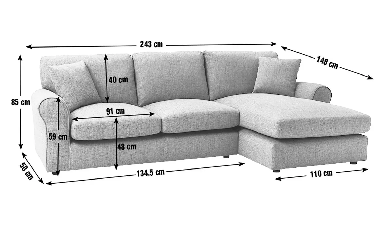 Argos Home Lisbon Fabric Right Corner Chaise Sofa - Grey