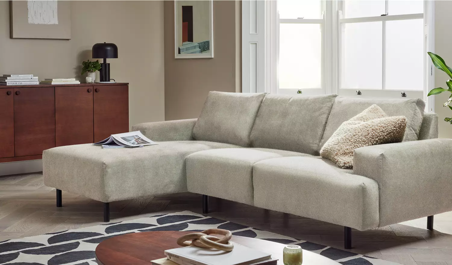 Habitat Julien Velvet Left Hand Corner Chaise Sofa - Natural